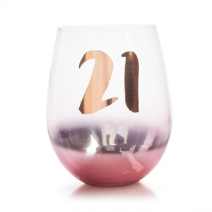 Everything_but_Flowers_Happy 21st Birthday Blush  Stemless Wine Glass