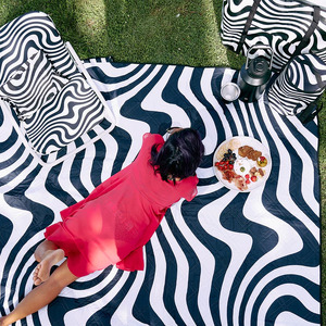 Everything_but_Flowers_Picnic Rug/Mat - Black & White Hypnotic Swirl