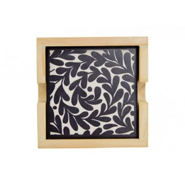 Everything_but_Flowers_Annabel Trends Black and White Leaves Ceramic Coaster