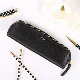 Black Leather Pencil Case with Personalised Monogram