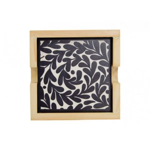 Everything_but_Flowers_Annabel Trends Black and White Leaves Ceramic Coaster
