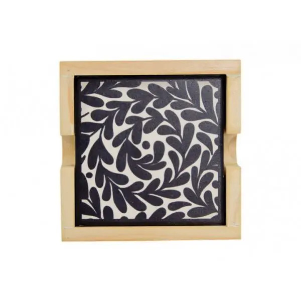 Annabel Trends Black and White Leaves Ceramic Coaster
